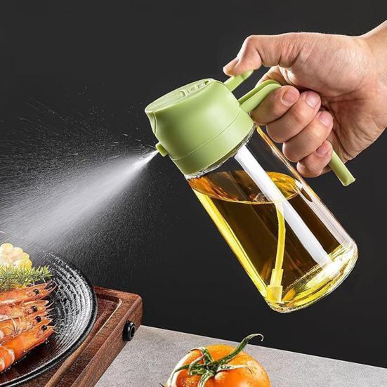Oil Sprayer for Cooking 2 In 1 Oil Dispenser 500ml/17oz Glass Spray Bottle with Pourer