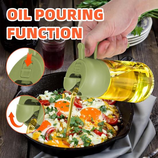 Oil Sprayer for Cooking 2 In 1 Oil Dispenser 500ml/17oz Glass Spray Bottle with Pourer