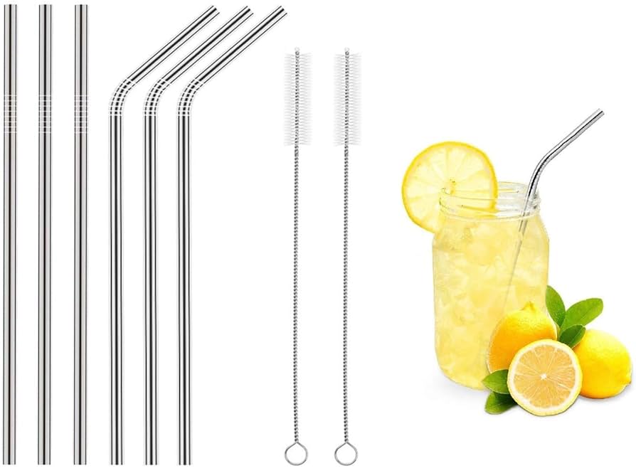 HIGH QUALITY FOOD GRADE STAINLESS STEEL STRAW 4 pcs WITH CLEANING BRUSH