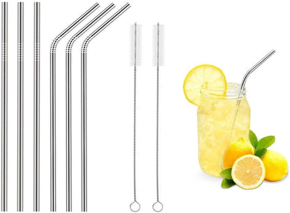 HIGH QUALITY FOOD GRADE STAINLESS STEEL STRAW 4 pcs WITH CLEANING BRUSH