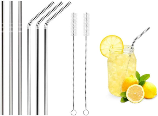 HIGH QUALITY FOOD GRADE STAINLESS STEEL STRAW 4 pcs WITH CLEANING BRUSH