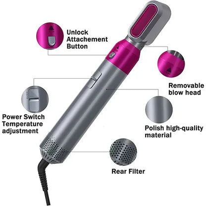 5 in 1 - hairdryer brush-air styler - volumizer hair straightener for women
