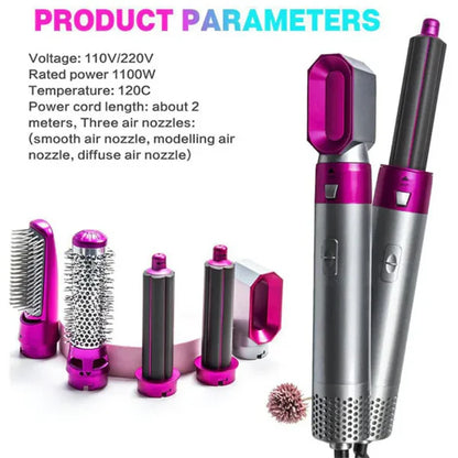 5 in 1 - hairdryer brush-air styler - volumizer hair straightener for women