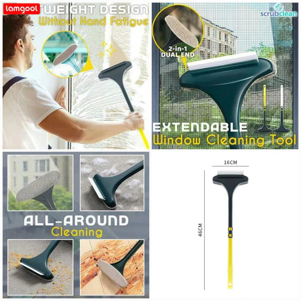 Multifunctional Screen Brush, 2-in-1 Window Cleaning Brush, Retractable Window Cleaning Tool Wet and Dry Glass Cleaning Brush