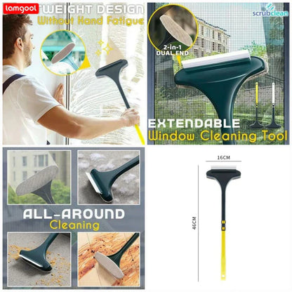 Multifunctional Screen Brush, 2-in-1 Window Cleaning Brush, Retractable Window Cleaning Tool Wet and Dry Glass Cleaning Brush