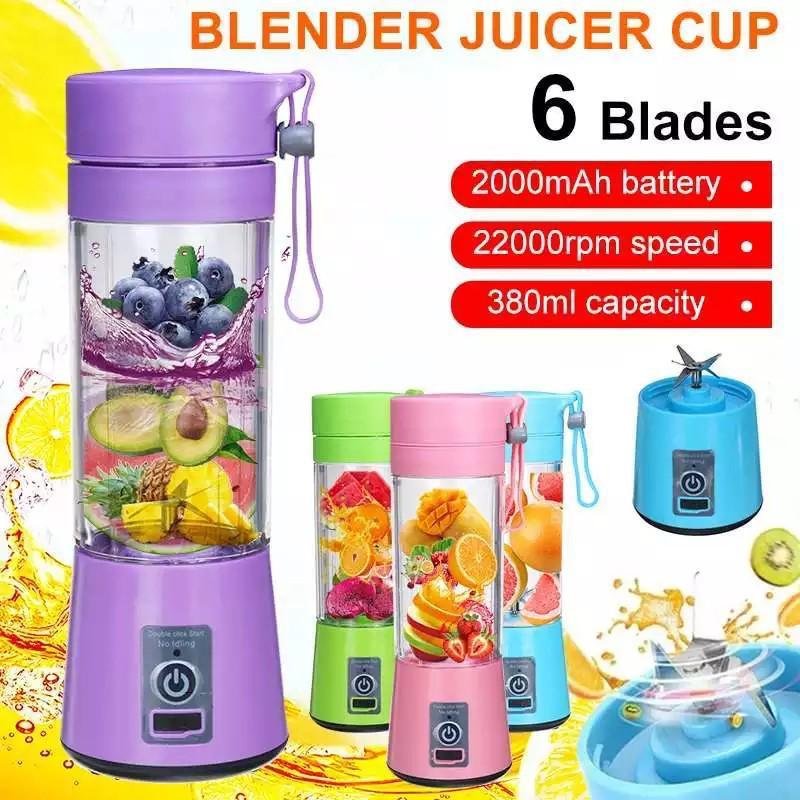 Portable Blender Juicer Cup – 6 Blades, 2000mAh Rechargeable Battery, 22000 RPM, 380ml Capacity, Smoothie & Juice Maker