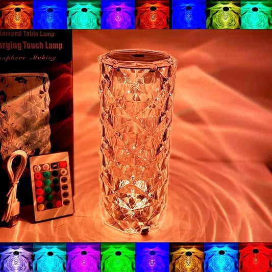 Crystal Lamp, Rose Diamond Table Lamp, 16 Colors RGB With Touch And Remote Control, USB Rechargeable Decorative Acrylic Rays lamp, Christmas decorations, Atmosphere Light for Living Room, Bedroom, Bar, Fancy Table Lamps for Home Decoration and Gifts