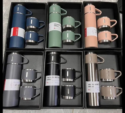 New Shape Vacuum Flask Bottle with 3 Cups and Gift Box