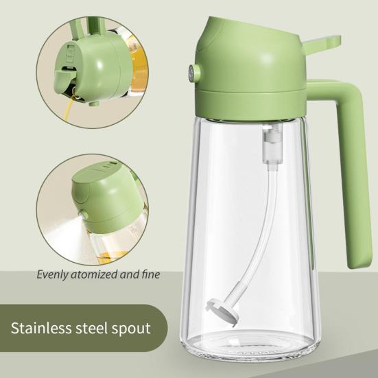 Oil Sprayer for Cooking 2 In 1 Oil Dispenser 500ml/17oz Glass Spray Bottle with Pourer