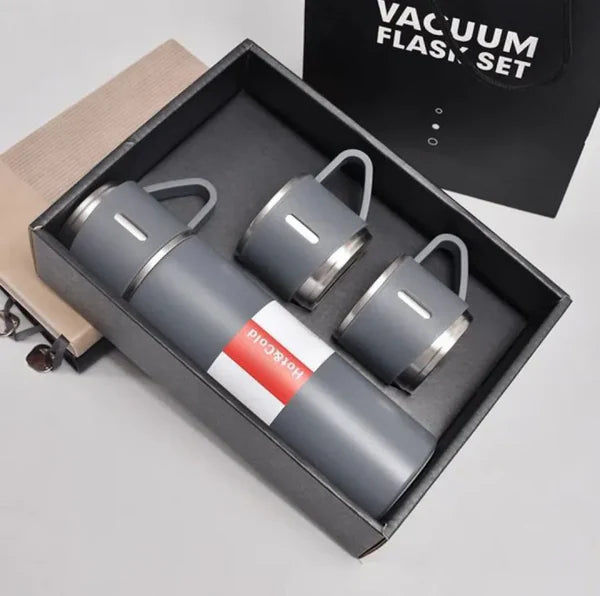 New Shape Vacuum Flask Bottle with 3 Cups and Gift Box